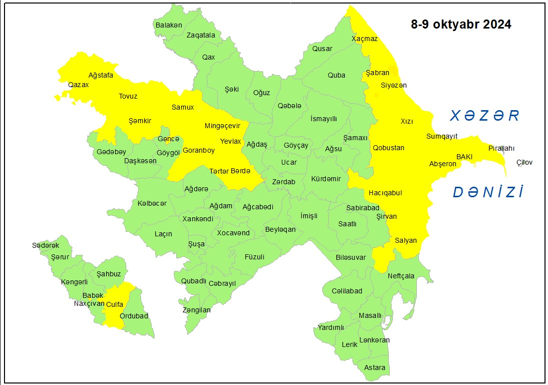 Küləkli hava şəraiti ilə bağlı sarı xəbərdarlıq