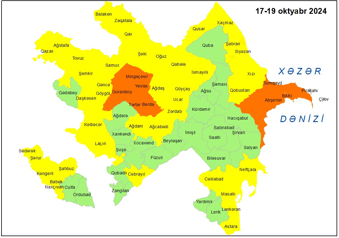 Küləkli hava şəraiti ilə bağlı sarı və narıncı xəbərdarlıq