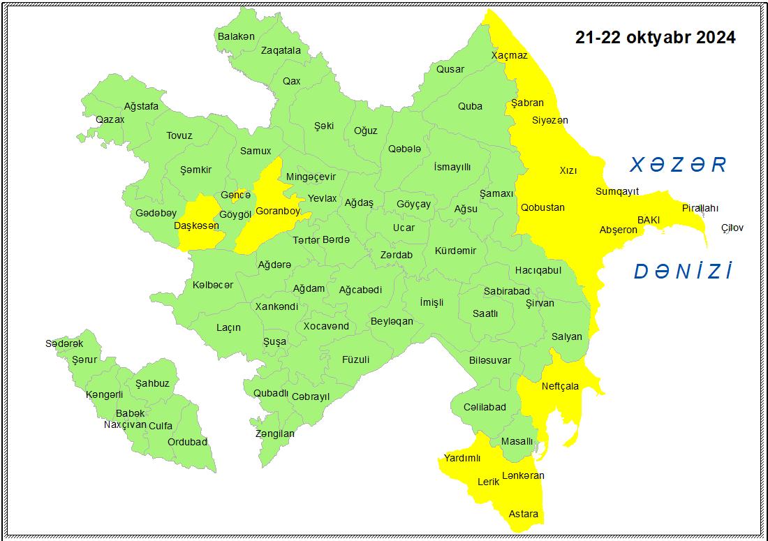 Küləkli hava şəraiti ilə bağlı sarı xəbərdarlıq