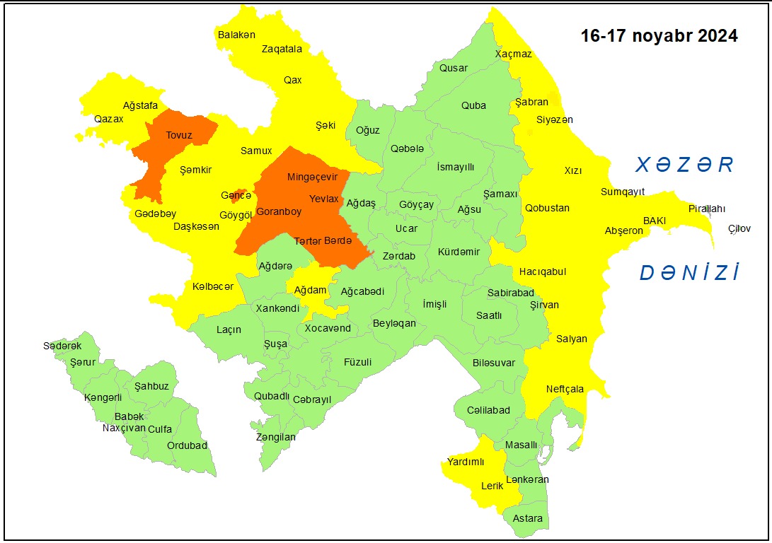 Küləkli hava şəraiti ilə bağlı sarı və narıncı xəbərdarlıq verilib