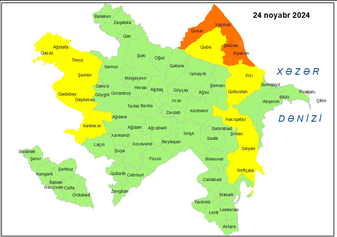 Küləkli hava şəraiti ilə bağlı sarı və narıncı xəbərdarlıq verilib