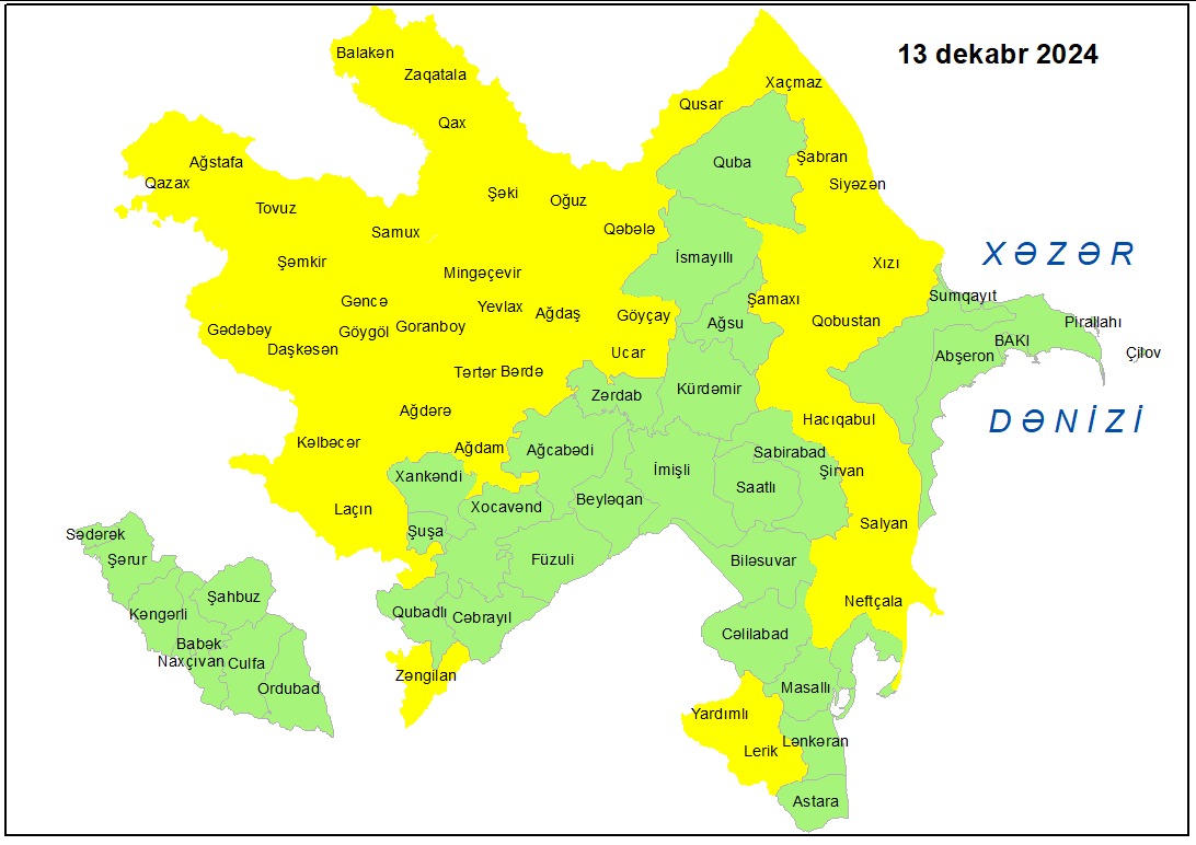 Küləkli hava şəraiti ilə bağlı sarı xəbərdarlıq verilib