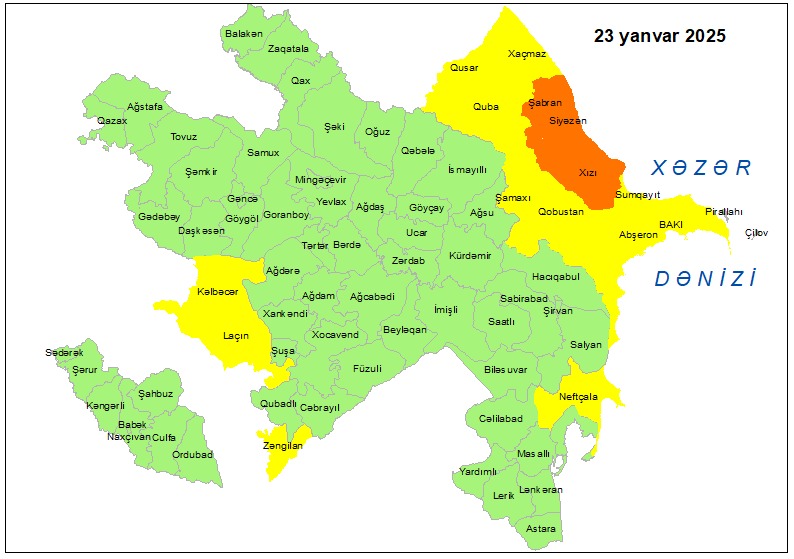 Küləkli hava şəraiti ilə bağlı sarı və narıncı xəbərdarlıq verilib