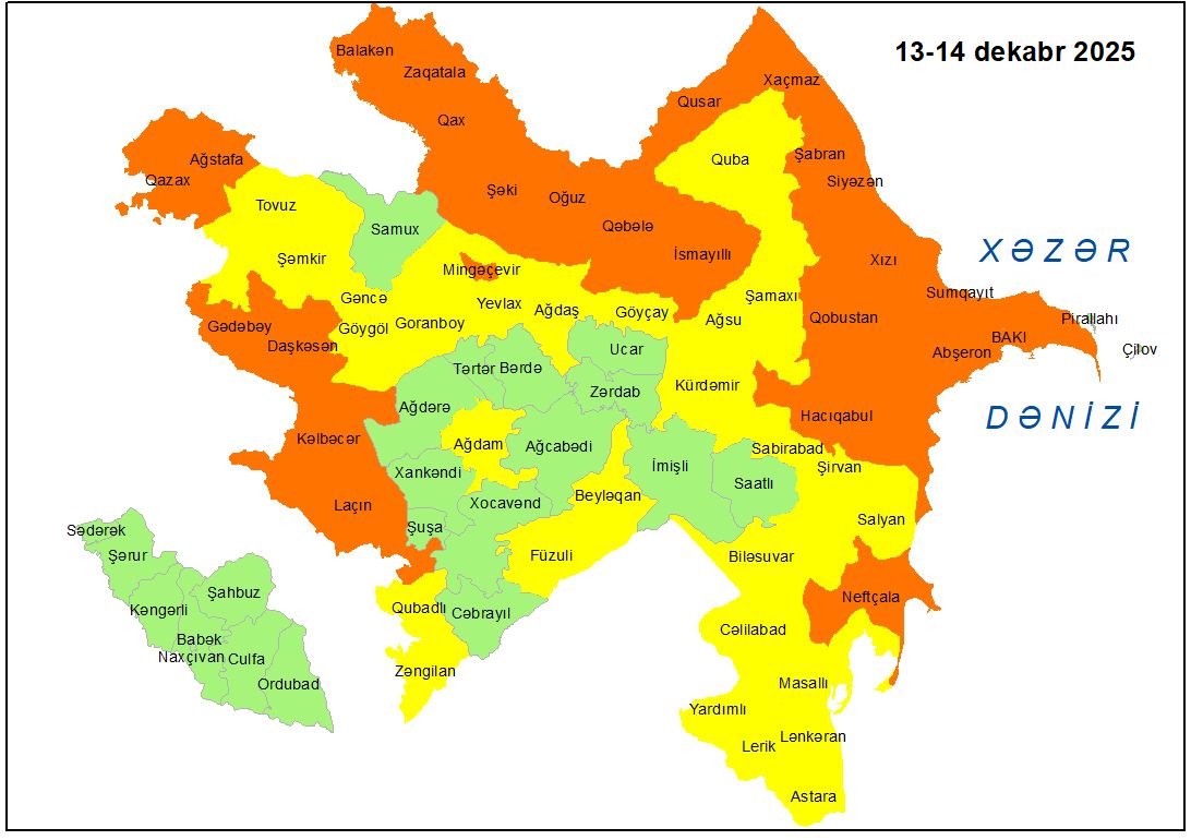 Küləkli hava şəraiti ilə bağlı sarı və narıncı xəbərdarlıq verilib