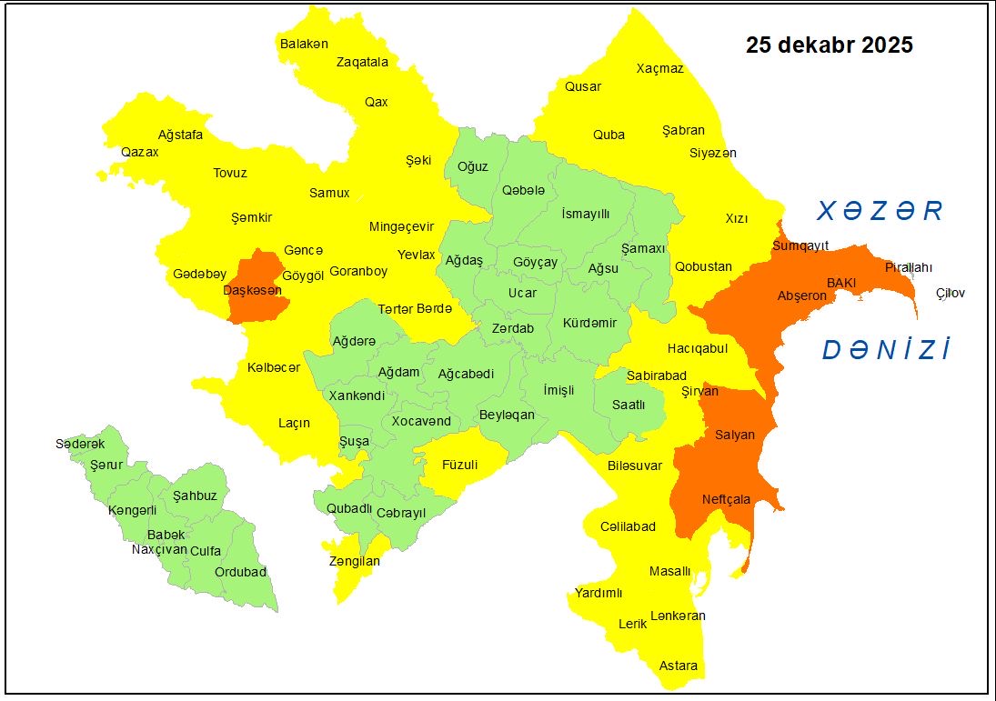 Küləkli hava şəraiti ilə bağlı sarı və narıncı xəbərdarlıq verilib