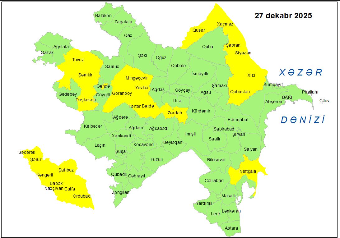 Küləkli hava şəraiti ilə bağlı sarı xəbərdarlıq verilib