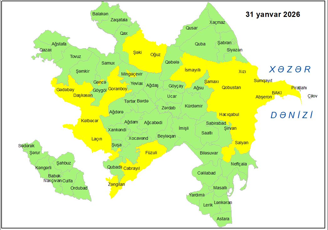 Küləkli hava şəraiti ilə bağlı sarı xəbərdarlıq verilib