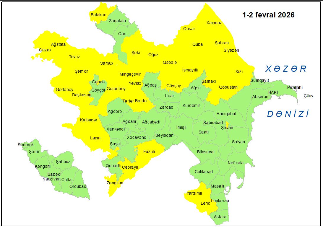 Küləkli hava şəraiti ilə bağlı sarı xəbərdarlıq verilib