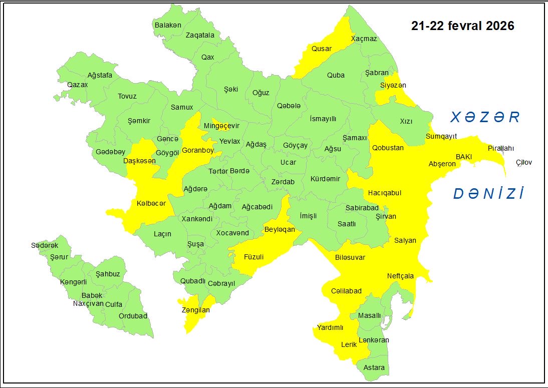 Küləkli hava şəraiti ilə bağlı sarı xəbərdarlıq verilib