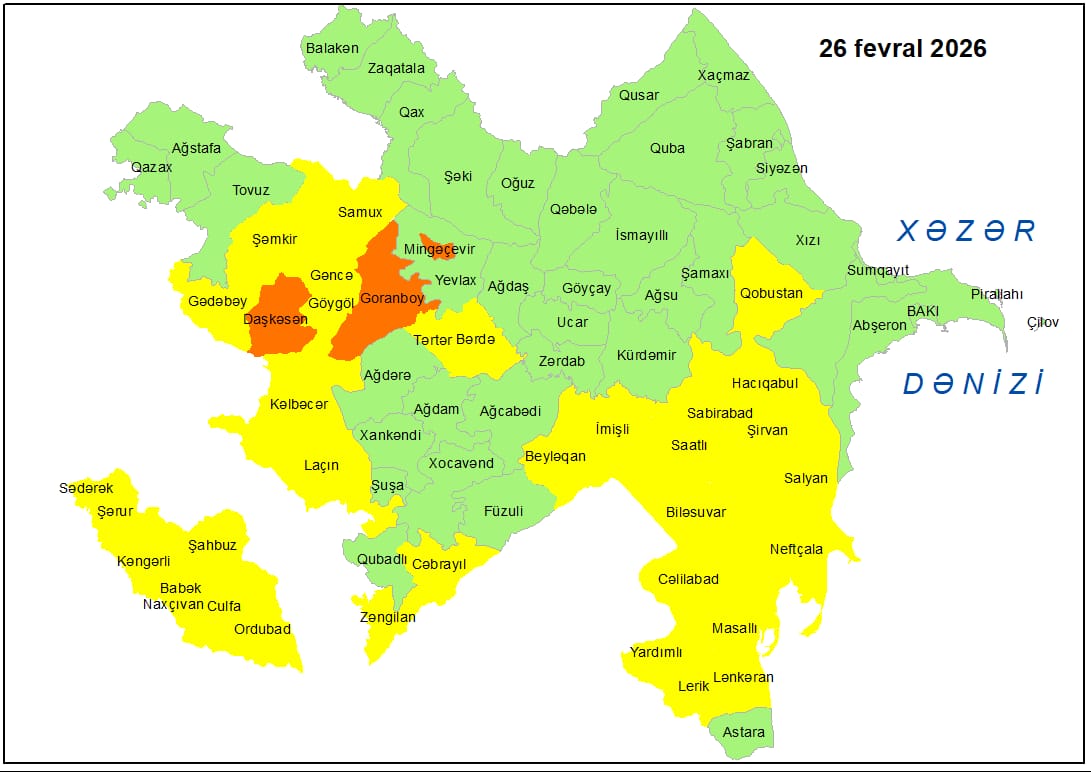 Küləkli hava şəraiti ilə bağlı sarı və narıncı xəbərdarlıq verilib