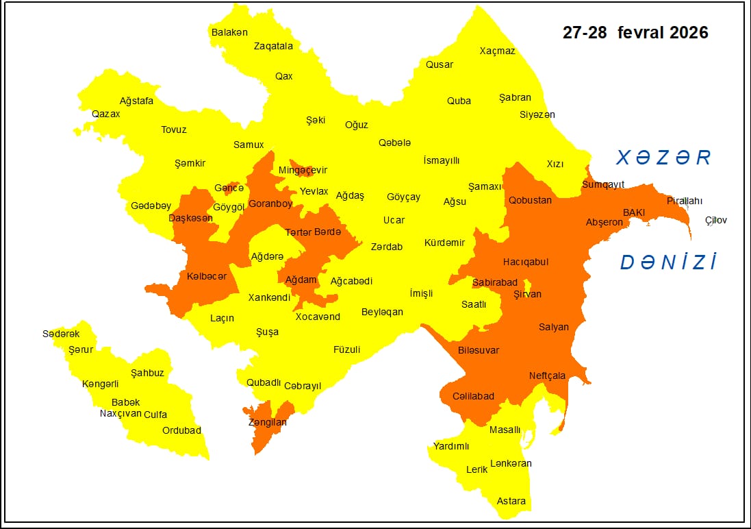 Küləkli hava şəraiti ilə bağlı sarı və narıncı xəbərdarlıq verilib