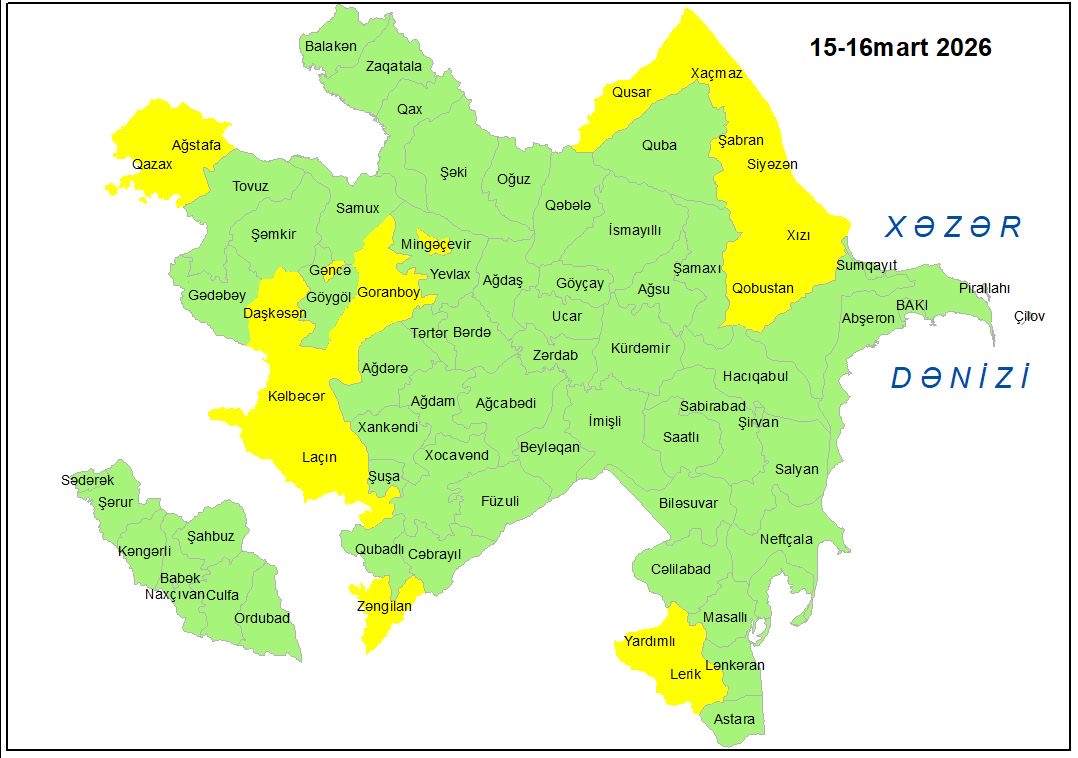 Küləkli hava şəraiti ilə bağlı sarı xəbərdarlıq verilib
