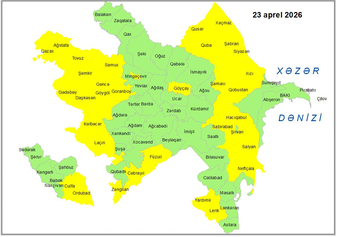Küləkli hava şəraiti ilə bağlı sarı xəbərdarlıq