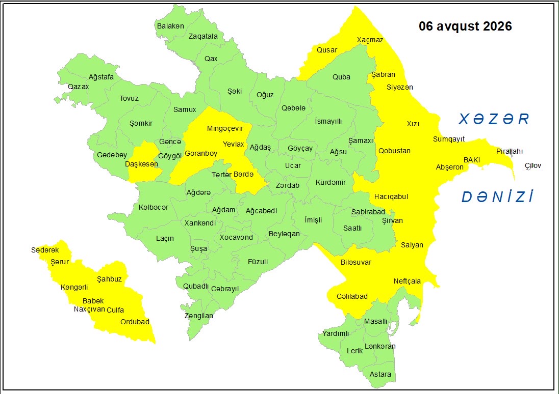 Küləkli hava şəraiti ilə bağlı sarı xəbərdarlıq verilib